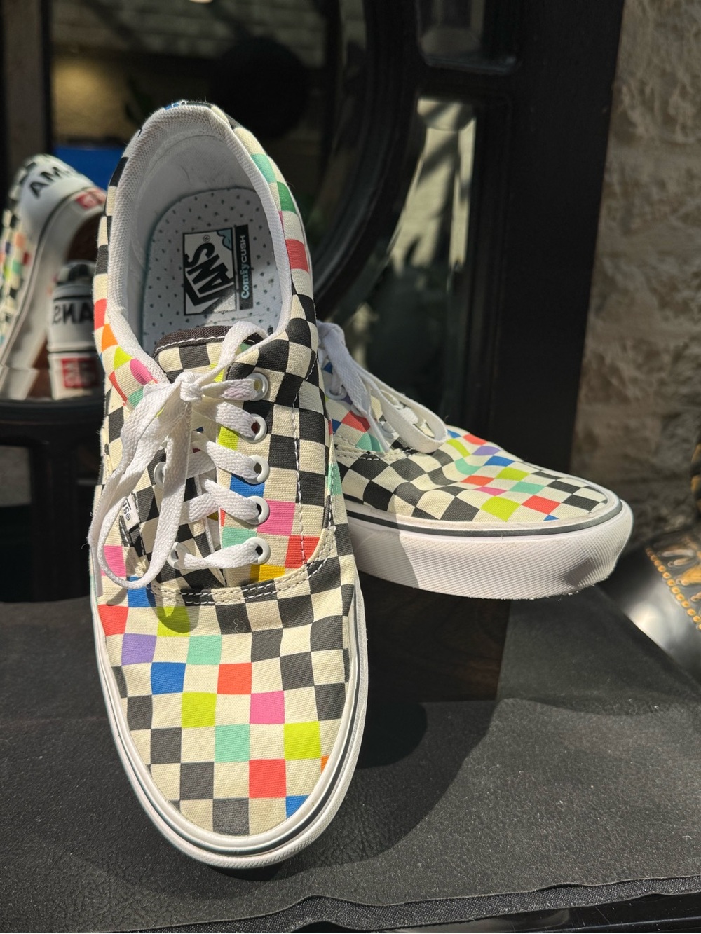 Vans x MoMa Comfy Cush checkerboard rainbow sneakers Men 9 Woman 10.5 VG+ W box